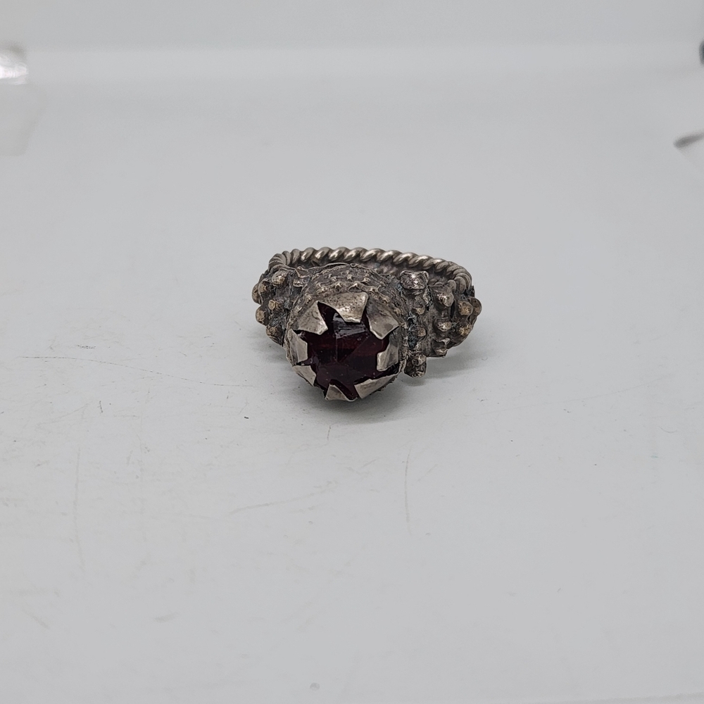 Antique Vintage Yemen 900 Silver Red Carnelian Tribal Ring Sz 11 Brutalist Chunk - Picture 9 of 12